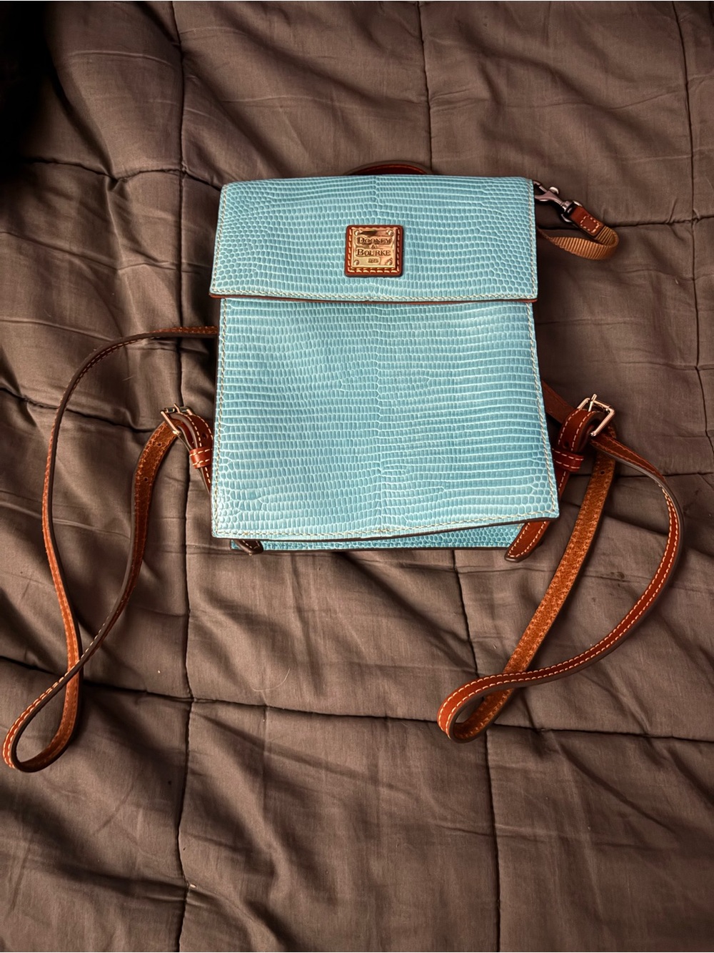 Dooney & Bourke Aqua Lizard-Embossed Leather Crossbody Backpack